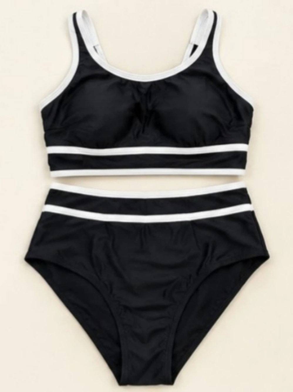 Color Block Bikini Set in Black & White Size Large Brand New